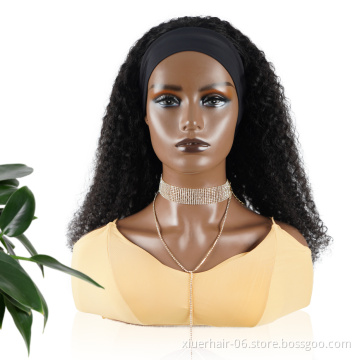 Cuticle Aligned Headband Kinky No Lace machine made Long Human Hair Wig for Black Women